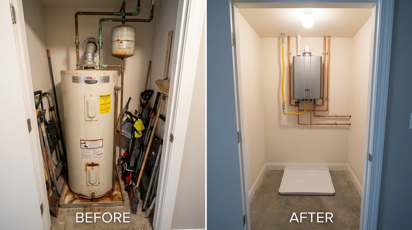 Tank water heater versus wall-mounted tankless unit comparison for Manchester, ME homeowners
